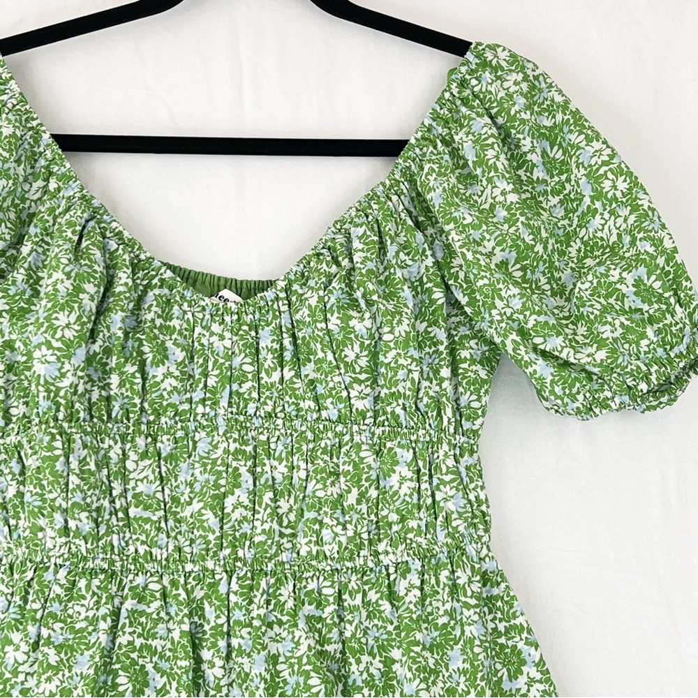 NWT Needii Meredith Green Floral Puff Sleeve Mini Dress Sz M Milkmaid - Picture 6 of 16